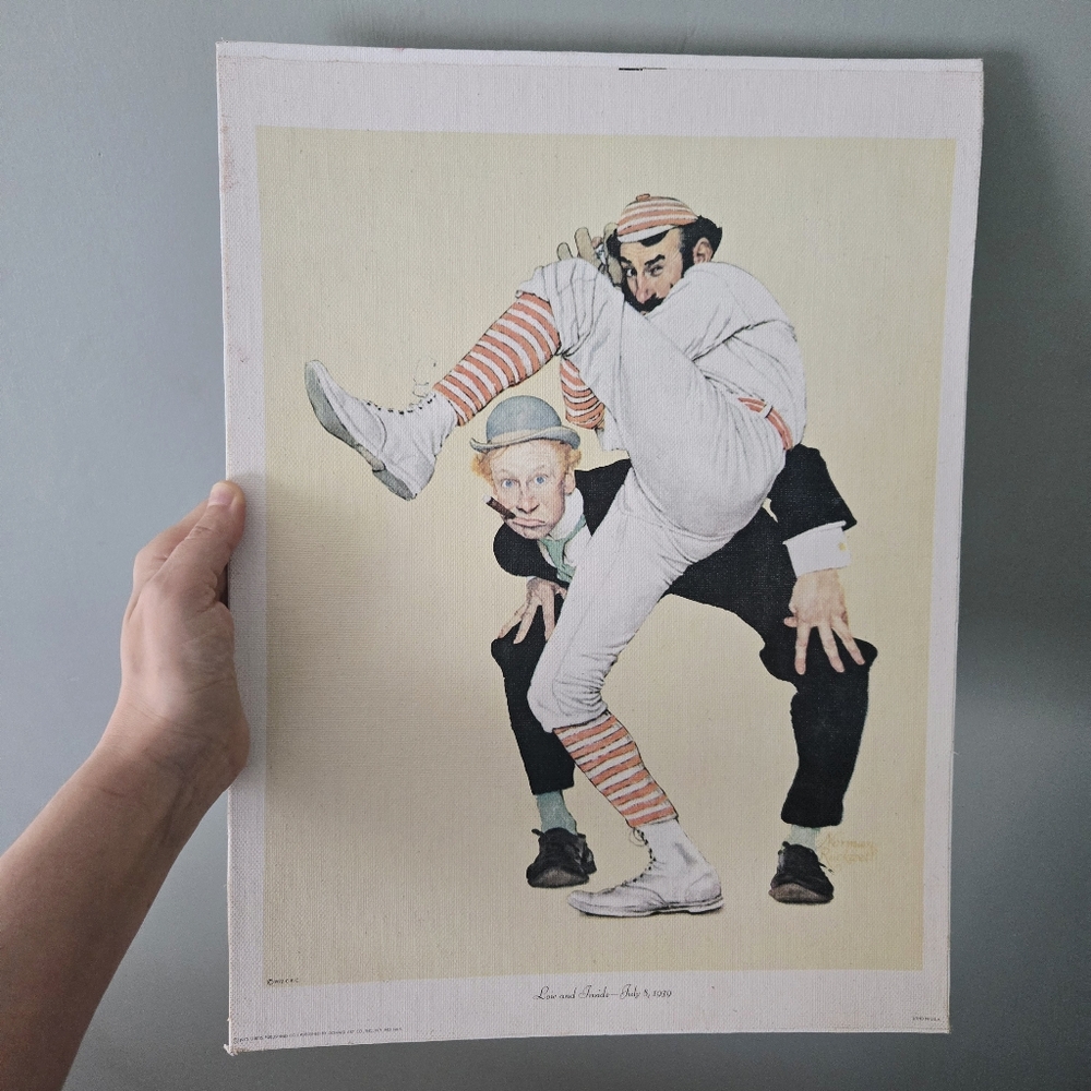 Vintage Norman Rockwell "Low and Inside" Baseball "The Wind Up" Canvas Print - Picture 2 of 7